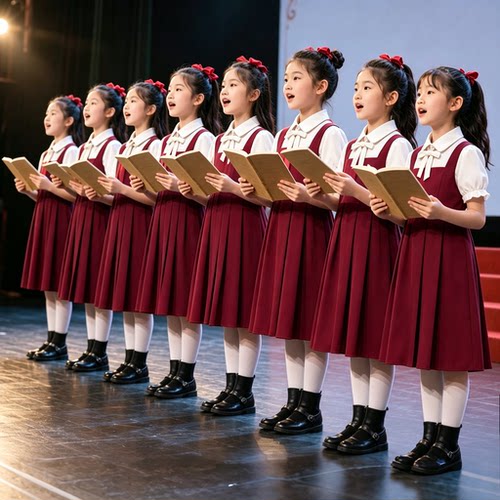 国庆红女童学院风演出礼服套装