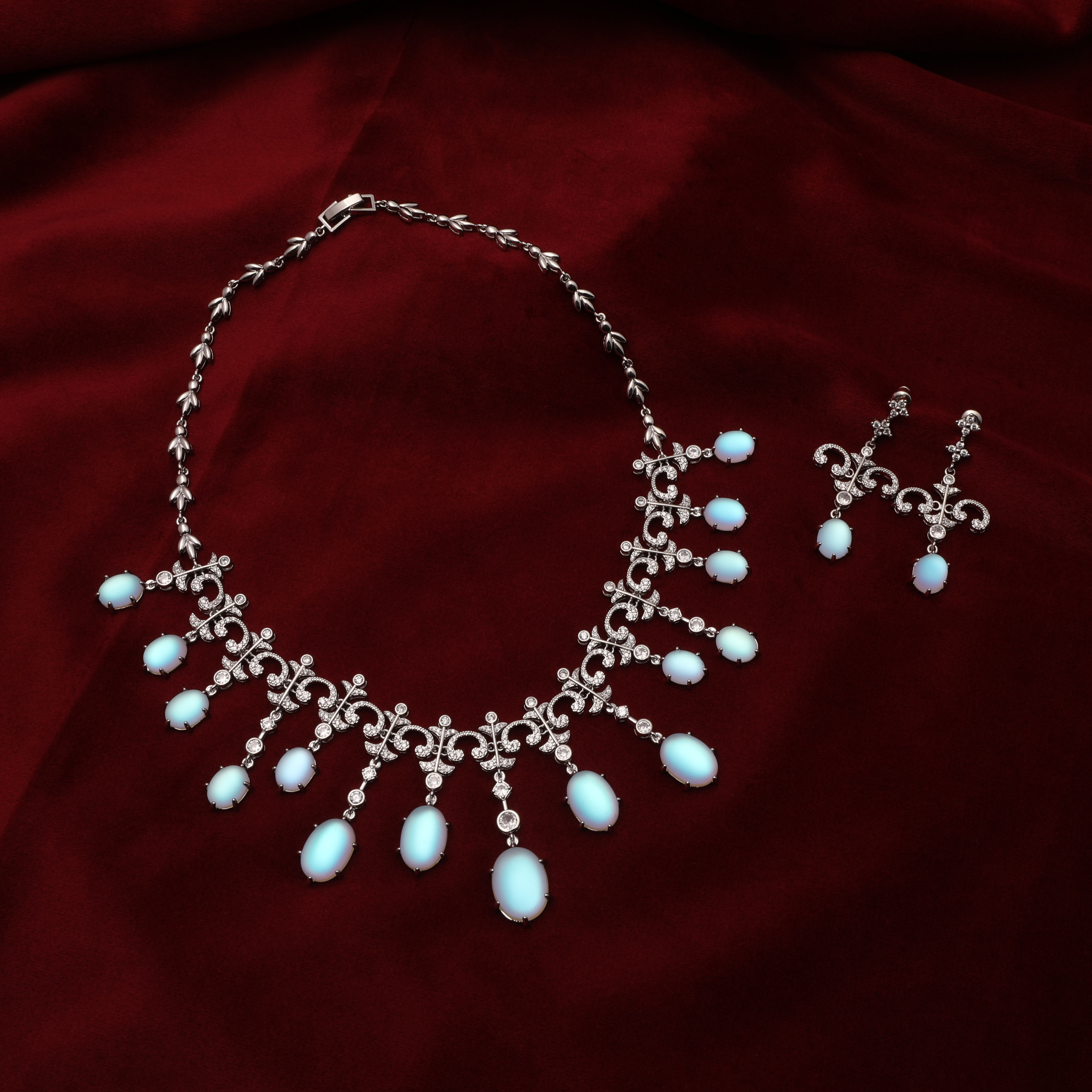 爱德华时期古董月光石项链复刻 星月系列 重工合成月光石珠宝首饰