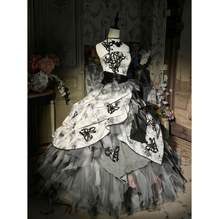哥特风抹胸蝴蝶礼服女多层蛋糕裙蓬蓬裙优雅华丽公主裙vintage