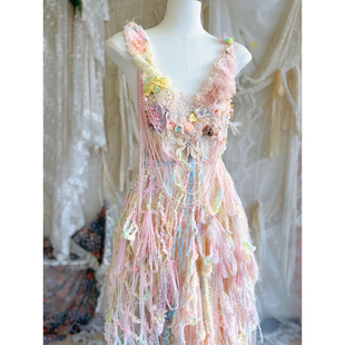 梦幻仙女风重工花朵网纱礼服女轻奢小众流苏晚礼服定制短款花嫁