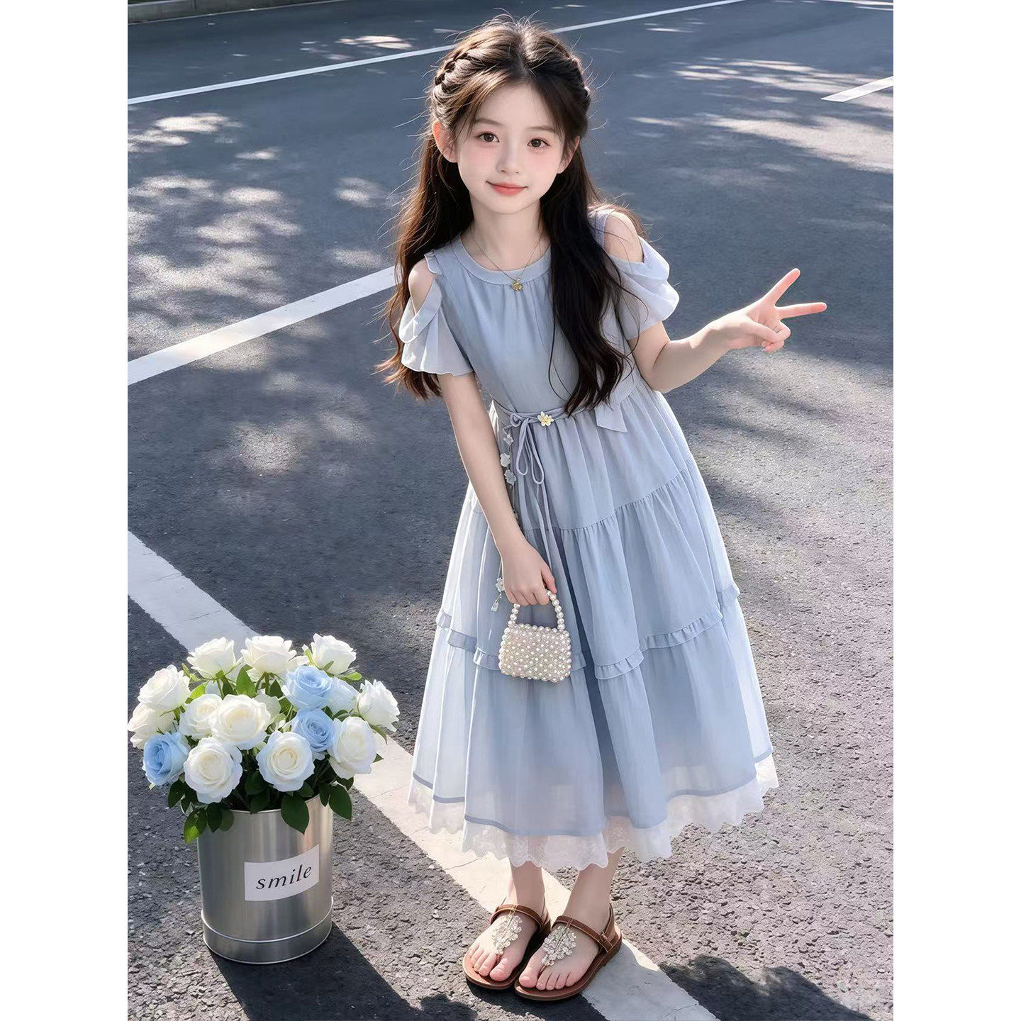 女童夏季洋装2026新款蝴蝶结小众绝美不撞款中大童公主长裙子潮