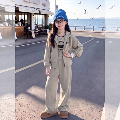 女童春秋洋气连帽运动两件套