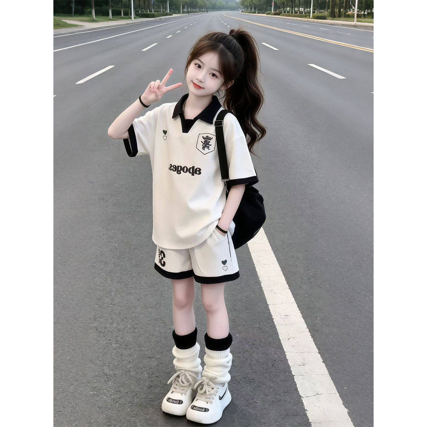 女童夏款运动套装2026夏季新款POLO领短袖短裤两件套洋气时尚休闲