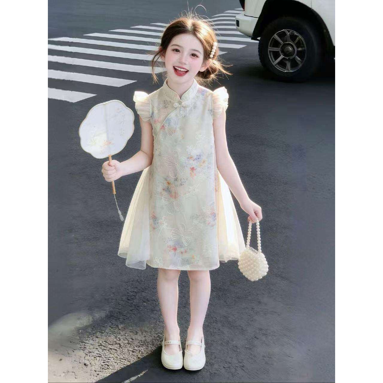 亲子女童夏季旗袍裙2026新款儿童洋气小女孩新中式国风绘画连衣裙