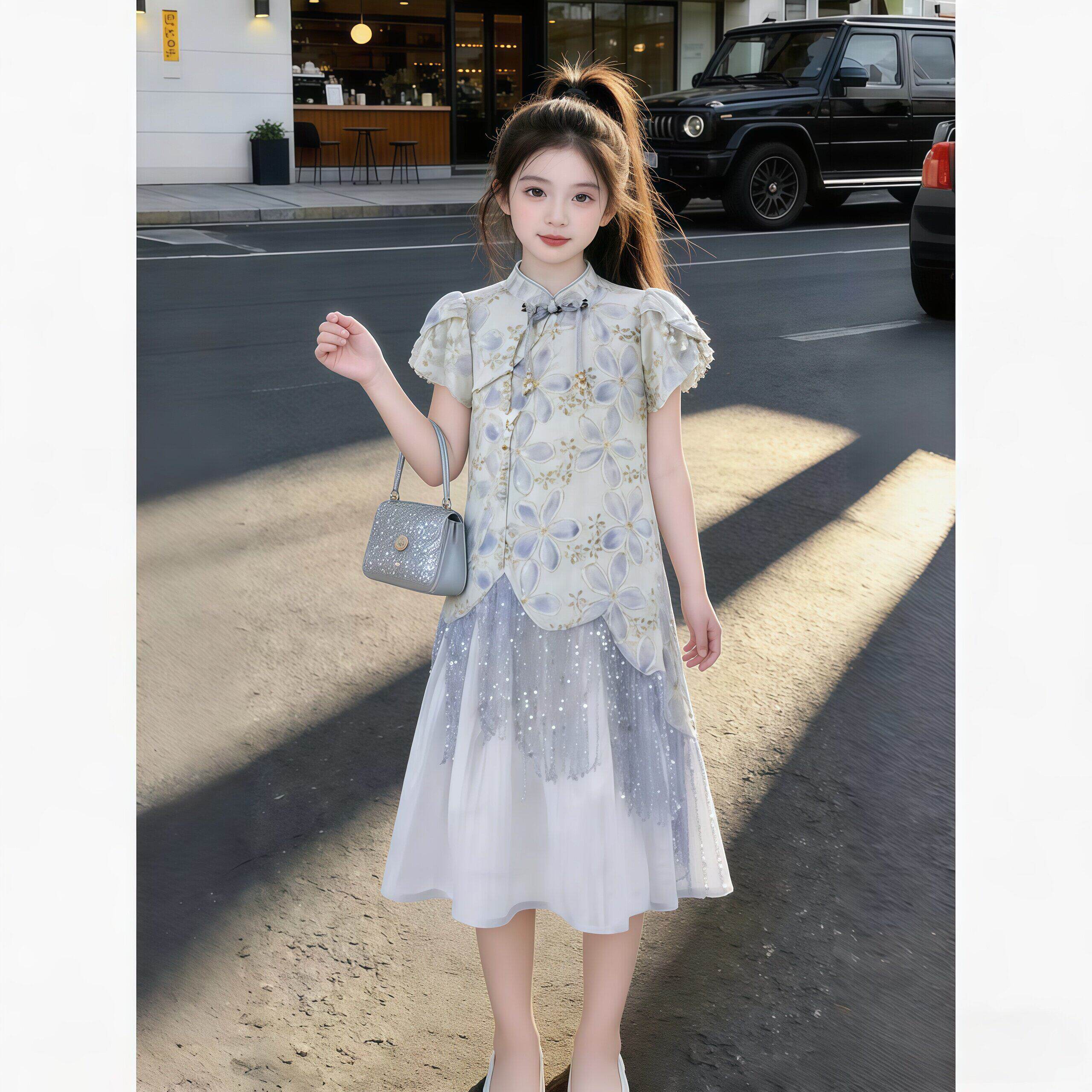 女童连衣裙夏款2026新款韩版旗袍公主裙新中式两件套中大童洋气