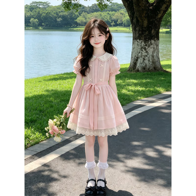 女童娃娃领洋装夏装2026新款儿童洋派泡泡袖裙子夏季蕾丝公主裙