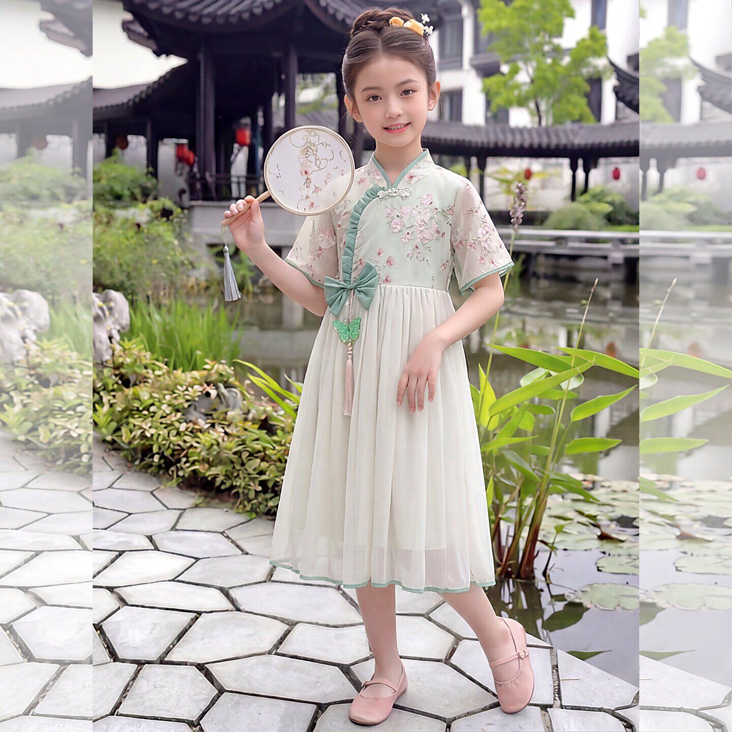 女童连衣裙新中式汉服旗袍裙中国