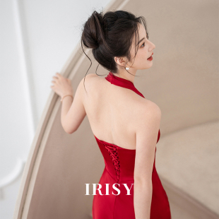 原创正版 IRISY「朱玉」红色结婚敬酒服气质订婚礼服挂脖连衣裙