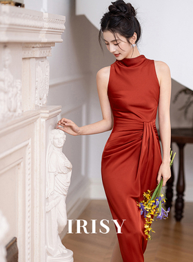 IRISY「红绯」新娘红色晨袍改良新中式订婚礼服裙敬酒服女连衣裙