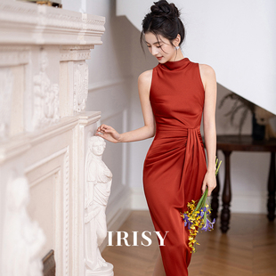 IRISY「红绯」新娘红色晨袍改良新中式 订婚礼服裙敬酒服女连衣裙