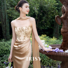 IRISY 金色抹胸订婚礼服轻奢结婚新娘敬酒服女连衣裙气质小众高端