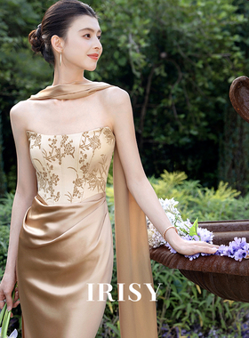 IRISY 「浮光梅影」金色抹胸订婚礼服轻奢新娘敬酒服女气质连衣裙