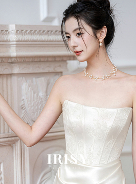 IRISY 法式抹胸白色订婚礼服轻奢缎面鱼尾晚礼服2026夏季新款女