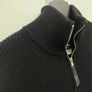 高克重马家四角双拉链慵懒针织衫毛衣开衫外套高领男秋冬毛衫时尚