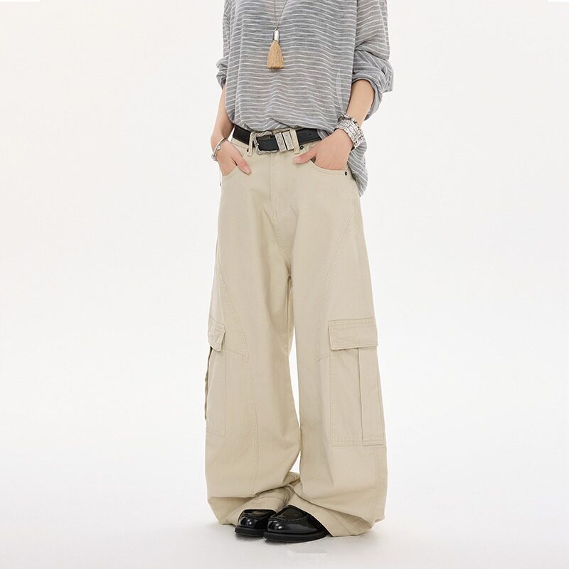卡其色美式工装裤男2025新款高腰夏季小个子阔腿裤子厂家直销