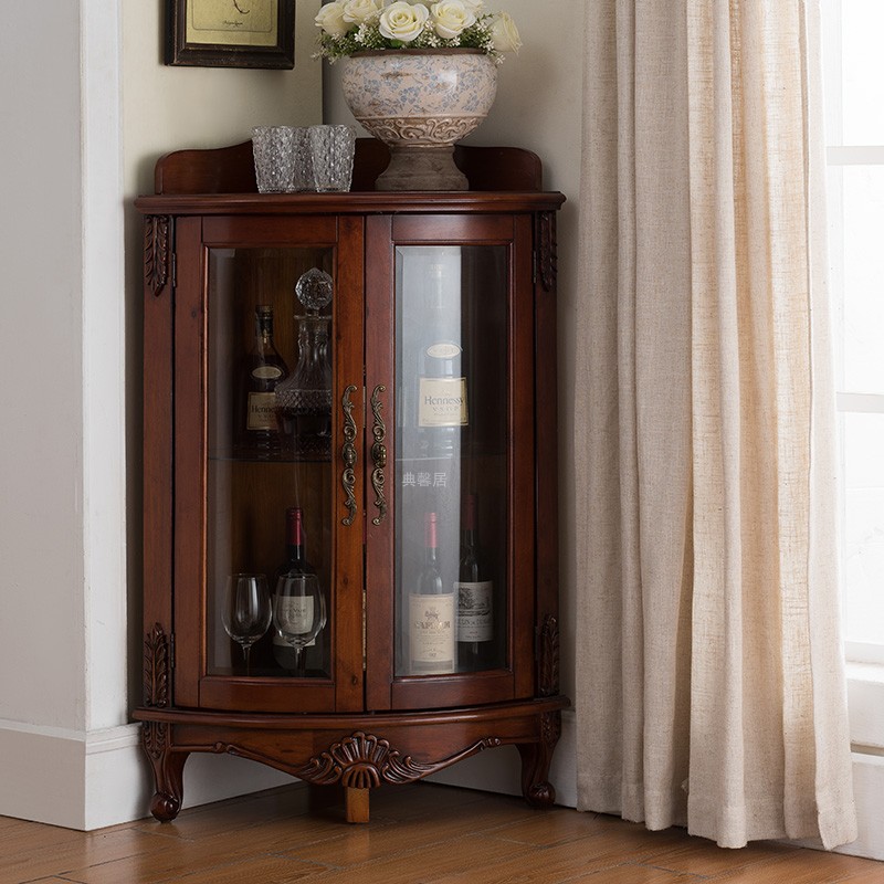 美式实木墙角柜置物架欧式酒柜转角三角柜储物柜拐角柜客厅边角柜