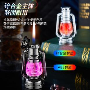 新款复古小马灯七彩氛围灯创意砂轮充气打火机透明摆件精致送男友