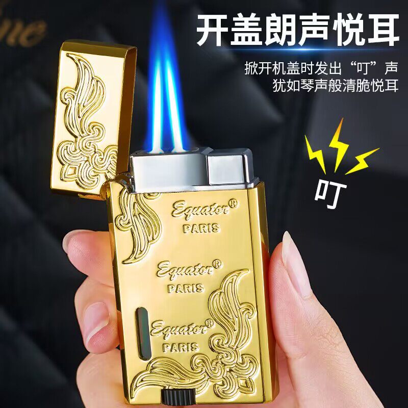 新款朗声充气直冲打火机双火防风蓝焰可视气仓金属超薄男士礼物潮