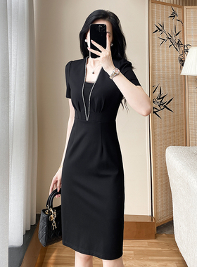 精致轻奢黑色气质连衣裙女夏季新款法式高端小众职业包臀礼服裙子