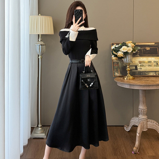 高端独特超火两件套裙子针织衬衫拼接大方得体套装女冬穿搭一整套