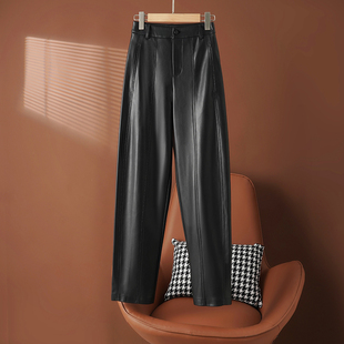 高腰显瘦休闲百搭绵羊皮阔腿裤 2026春装 女士长裤 海宁真皮皮裤 新款