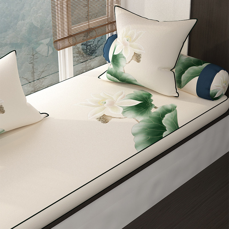 沙发垫素雅荷花新中式罗汉床飘窗垫榻榻米亚麻红木家具垫子坐垫,居家布艺,沙发垫,淘宝优惠券,粉丝福利购,淘宝优惠卷