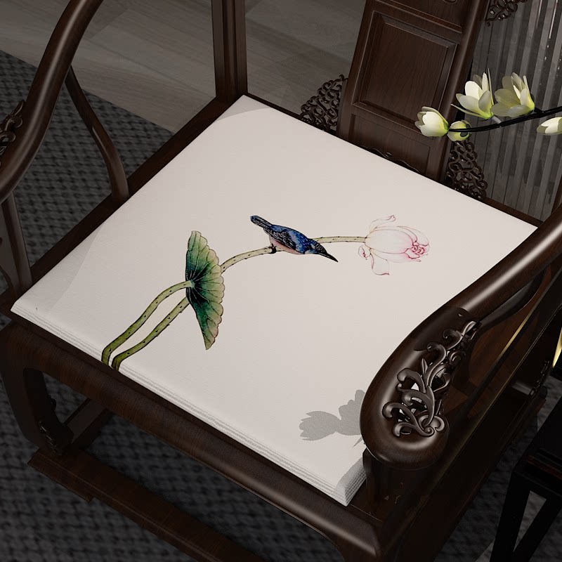 椅垫素雅荷花红木沙发客厅中式禅意新中式中国风古风禅意圈椅坐垫