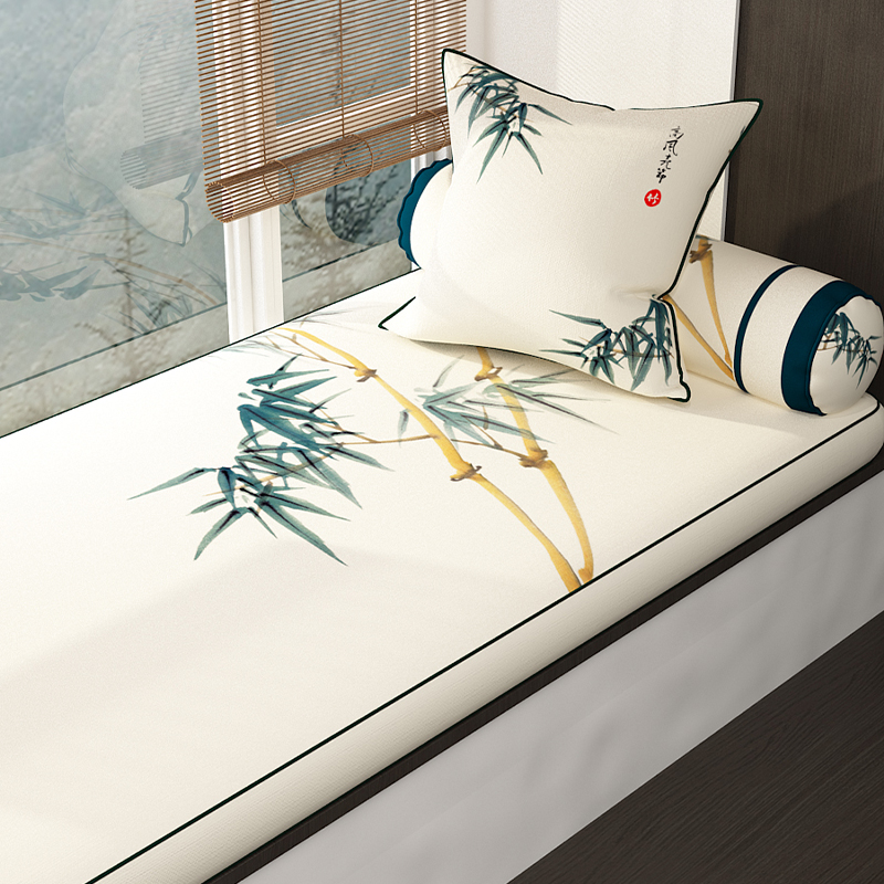 竹韵亚麻简约中式飘窗垫沙发垫