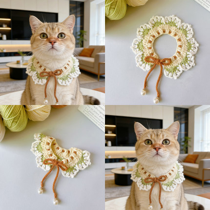 猫咪围嘴口水巾手工毛线钩织小猫围脖成品编织宠物脖圈装饰品配饰