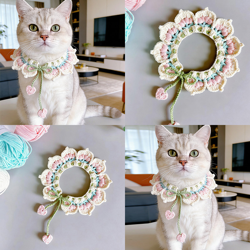 狗狗猫咪围脖项圈宠物口水巾手工钩织小猫围兜领结围巾装饰品成品