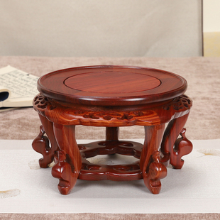 实木圆形非洲黑檀镂空海棠几鱼缸花瓶盆景摆件家居木雕质加高木托