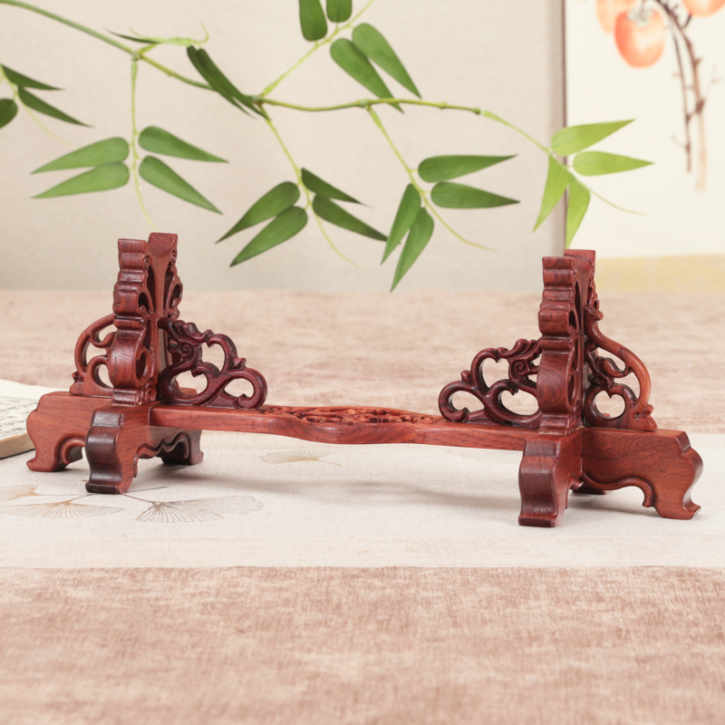 红木红酸枝象牙架刀架底座镂空如意架牛角架底座象牙横财展示木托