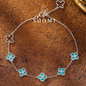 帕拉伊巴手链培育蓝宝石925纯银四叶草精致设计 SOOMI五花报福