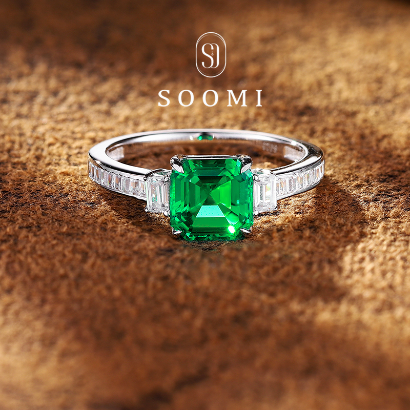 【新品 绿洲】祖母绿戒指1.5ct木佐色培育彩宝阿斯切公主方女戒