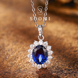 日常围镶钻石吊坠设计 925银培育皇家蓝宝石项链经典 SOOMI太阳花