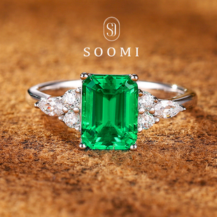 【SOOMI 凝露】祖母绿戒指1.5ct培育彩宝木佐色925银简约轻奢女戒