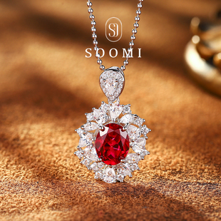 红宝石项链3.6ct培育鸽血红吊坠满钻925银豪镶 摩登时代 SOOMI
