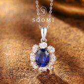百搭豪华吊坠女 925银2.6克拉培育皇家蓝宝石项链经典 SOOMI 诗意