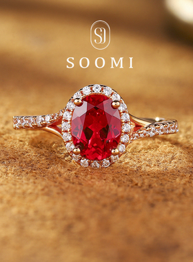 【新品 向晚书】红宝石戒指1.8ct人工培育彩宝蛋形鸽血红戴妃女戒