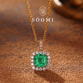 经典 925银人工培育木佐色祖母绿吊坠女项链时尚 吊坠女 SOOMI星悦