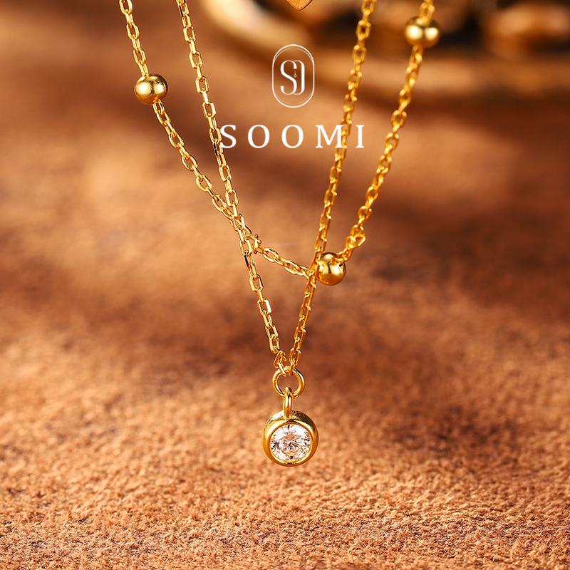 925银双层培育钻石项链女