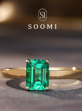 【SOOMI美好时光】925银时尚通勤人工培育哥伦比亚木佐祖母绿戒指