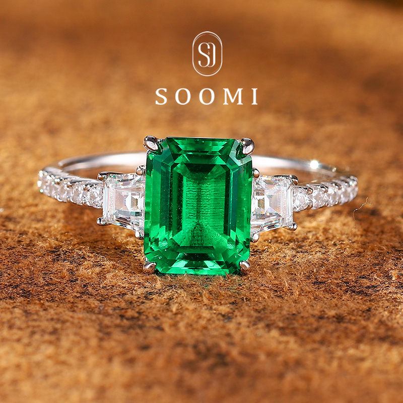 【新品 玉玺】祖母绿戒指2.2ct培育宝石木佐色925银彩宝轻奢女戒