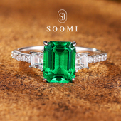 玉玺 SOOMI 祖母绿戒指2.2ct培育宝石木佐色925银彩宝轻奢女戒