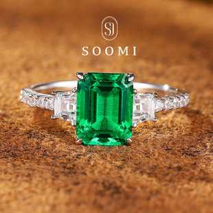 【SOOMI 玉玺】祖母绿戒指2.2ct培育宝石木佐色925银彩宝轻奢女戒