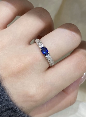 【新品 听澜】皇家蓝宝石戒指莫桑钻老钱风925银女戒培育彩宝礼物
