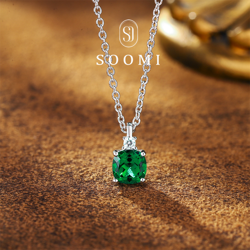 【新品 流萤】祖母绿项链2ct培育彩宝沃顿吊坠925银镀18k锁骨链女