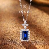 925银1.2克拉培育皇家蓝宝石项链经典 SOOMI蔚蓝星空 百搭吊坠女