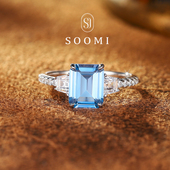 玉玺 SOOMI 海蓝宝戒指2.2ct培育宝石925银公主方彩宝轻奢女戒