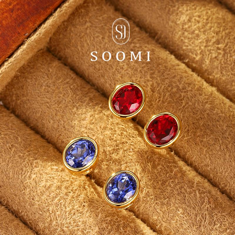 1克拉鸽血红宝石耳钉简约复古女